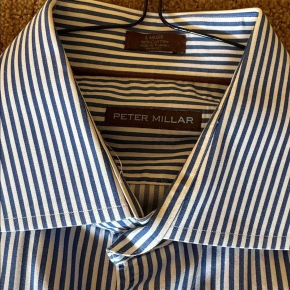 Peter Millar Navy and White Striped Dress Shirt